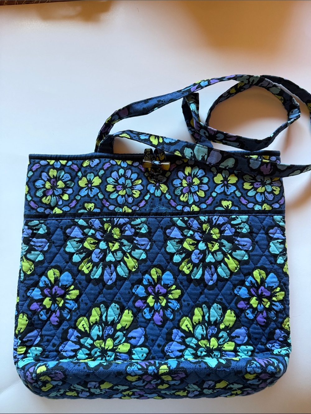 Vera Bradley Quilted Indigo Pop Tote Bag Purse Excellent Condition